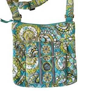 Vera Bradley Crossbody in Peacock Blue Green EUC 4 pockets quilted tortoise bukL